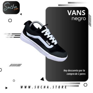 Zapatillas Vans negras de lona duradera, diseño clásico y cómodo, perfectas para uso diario y combinación con diversos estilos.