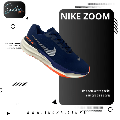 Zapatillas Nike Zoom con tecnología de amortiguación, parte superior de malla transpirable y suela de goma, ideales para correr y entrenar.